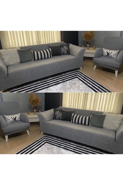 Bright Home أريكة وأريكة جاكار مرنة - طقم نمط قضيب 3+3+1+1