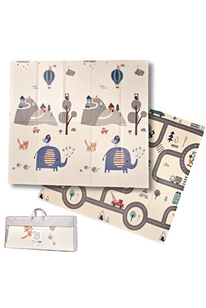 OEM Covoraș de joacă educativ pentru camera copiilor – Temă pădure și drum, 2 fețe, pliabil, 200x180x1cm
