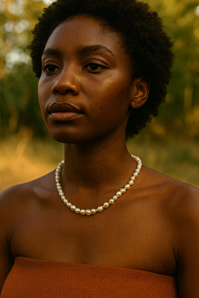 Ralp Moda قلادة من اللؤلؤ غير المتماثل من باروك مطلية بالذهب دوريكا