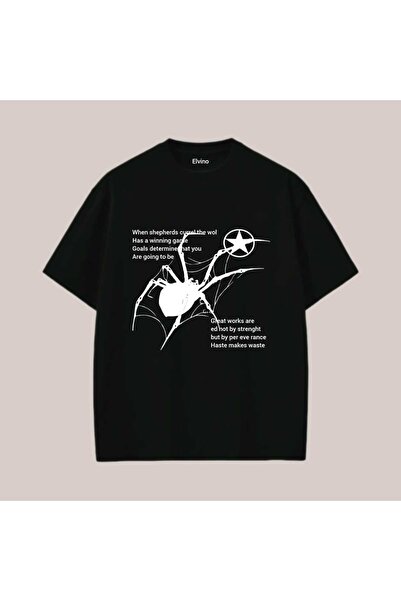 Elvino Örümcek Baskılı Oversize Unisex Yazlık Tshirt