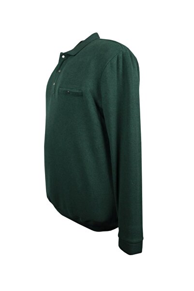 marufshop Erkek Büyük Beden 122 Kilo - 158 Kilo Arası İçin Uygun Geniş Kalıp Polo Yaka Selanik Sweat Yeşil