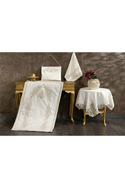 NAKIŞHAN Emerald Prayer Rug Set-Cream 4 Pieces