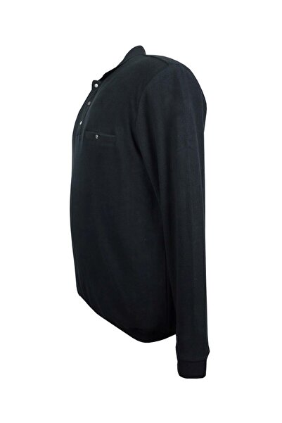 marufshop Plus Size Men's Black Polo Collar Thessaloniki Sweat - 122-158 Kilograms