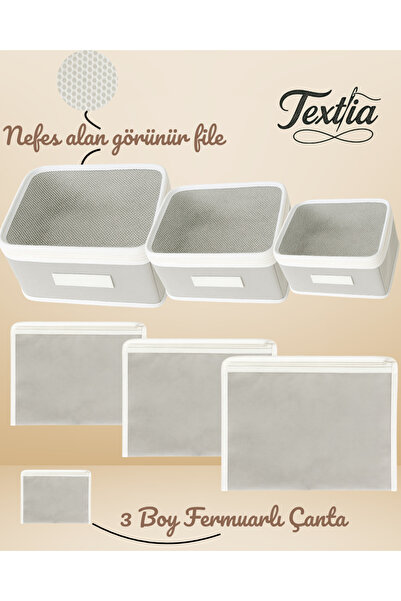 Textia Home 6'lı Gri Valiz Düzenleyici Organizer Seti Seyahat Çantası Hurç Seti