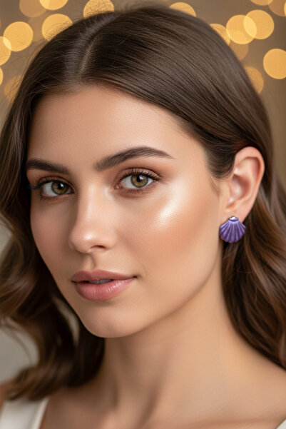 Arya Planet Muffyclay Özel Tasarım, El Yapımı Polimer Kil Simli Mor Istiridye Küpe