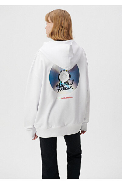 Mavi Hüzünlü Karışık Baskılı Kapüşonlu Beyaz Sweatshirt 0S10124-620