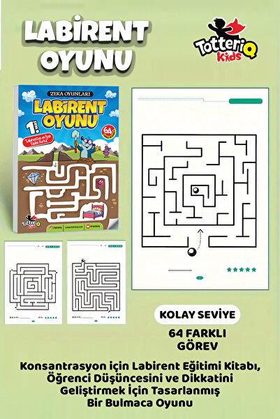 TOTTERİQ Labirent Oyunu 64 Görev – Zeka ve Dikkat Geliştirme Seti (Kolay Seviye)