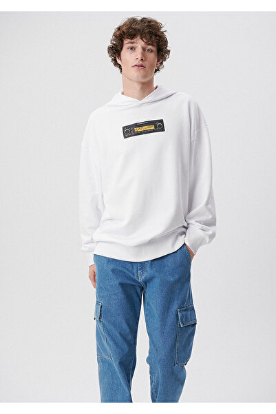 Mavi Hüzünlü Karışık Baskılı Kapüşonlu Beyaz Sweatshirt 0S10124-620