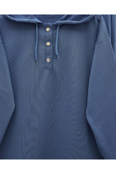 Modamorfo Double Combed Cotton Set with Snap Fastener Detail - Indigo