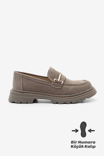 Marjin Kadın Loafer Kalın Taban Zincirli Günlük Ayakkabı Zolez Vizon