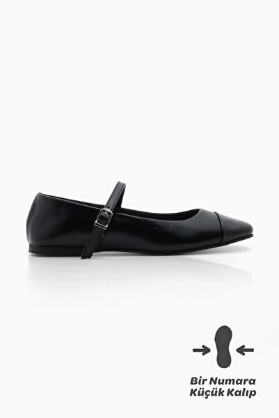 Marjin Damen-Helm-Ballerina-Schuhe Mary Jane Losep Schwarz