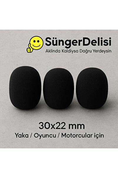 NO BRAND 3'lü Siyah Mikrofon Süngeri - 30x22 mm Rüzgar Koruyucu Köpük Kapak