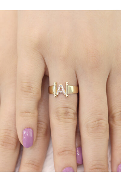 ZEYNEPLİ GOLD 14 Ayar Altın Küçük A Harfli Taşlı Yüzük