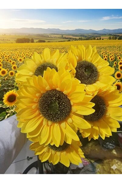 YASİMA 5 Dal Yapay Ayçiçeği 45 cm – Gerçekçi Görünümlü Yaprak Aranjmanlı