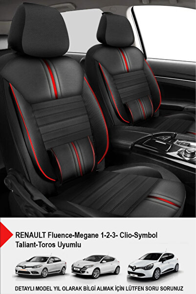 GM-DESIGN Carbon Kırmızı Lüks Deri Oto Koltuk Kılıfı-(RENAULT Fluence-Megan 1-2-3-Clio-Symbol-Taliant-Toros)