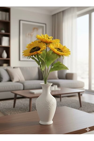 YASİMA 5 Dal Yapay Ayçiçeği 45 cm – Gerçekçi Görünümlü Yaprak Aranjmanlı