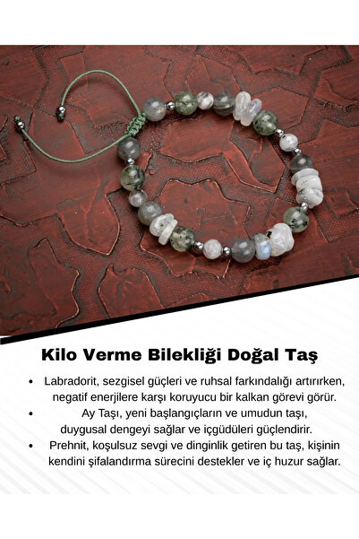 Saff Doğal Taş Kilo Verme Bilekliği Doğal Taş - Labradorit, Ay Taşı, Prehnit