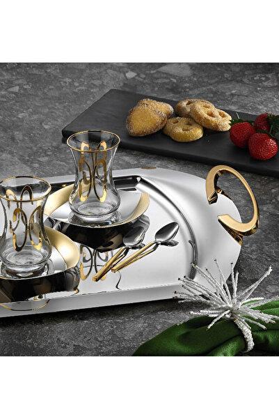 Tiamo Amor Çay Seti Gold 40 Parça / 12 Kişilik ( Çelik Yuvarlak Şekerlikli )