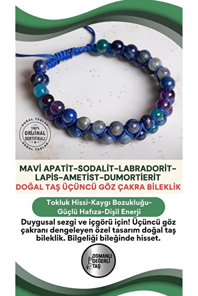 OSMANLI DEĞERLİ TAŞ سوار قابل للتعديل من حجر الماكرومي الطبيعي لشاكرا العين الثالثة مع شهادة معتمدة