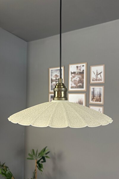 Bamyum Risso Dokulu Beyaz Metal Büyük Tekli Avize Lale Başlık Rustik Cafe Mutfak Modern Sarkıt Aydınlatma