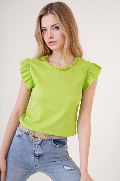 Hiccup Bdart Embroidered Textured Round Neck Blouse