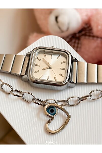 Bonicce Brand Black Dial, Stone Snake Model, Women's Wristwatch Bracelet Evil Eye Beaded Bracelet