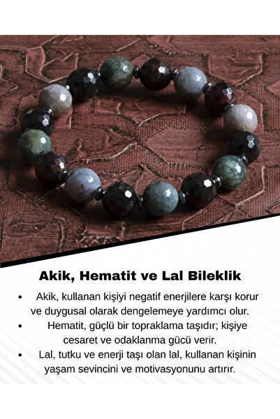 Saff Doğal Taş Sertifikalı Doğal Akik, Hematit ve Lal (Garnet) Bileklik – Saf...