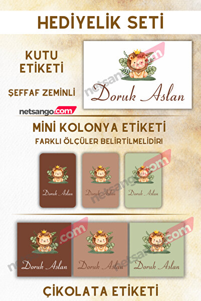 Netsan Etiket Aslan Desen Kahverengi Hediyelik Etiket Seti - Çikolata - Kolon...