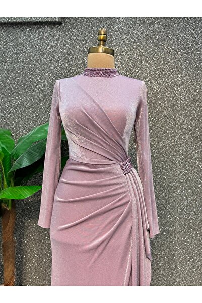 E&A Eren Abiye UZUN KOLLU BONCUK ISLEMELI ELBISE