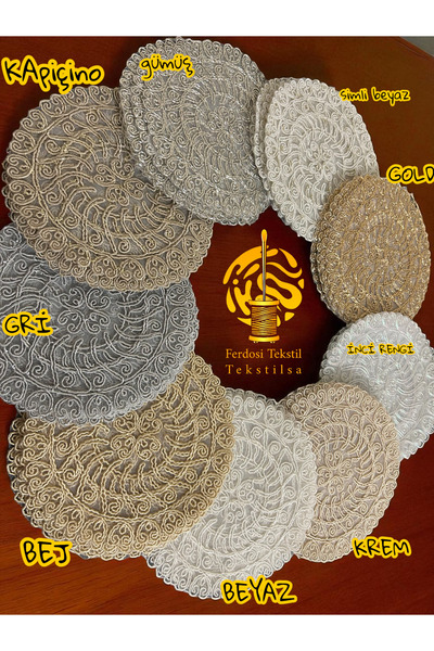 Tekstilsa Flora Model Decorative Guipure Lace 6-Pack Coffee Cocktail Presentation Napkin Gray