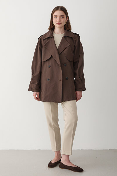 JASTE Women's Bitter Brown Double Breasted Collar Lined Trench Coat