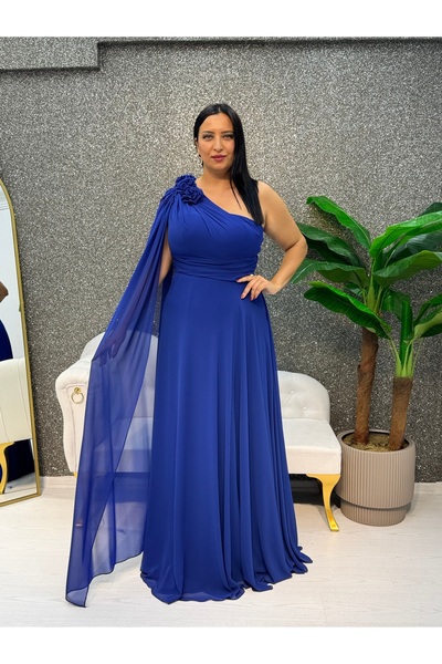 E&A Eren Abiye BUYUK BEDEN TEK OMUZ SIFON ELBISE