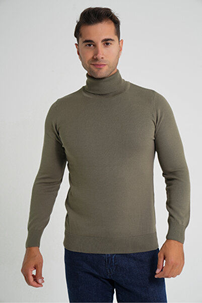 Trist Star Ανδρικό πλεκτό πουλόβερ χακί 100% βαμβακερό ζιβάγκο Trist-1105