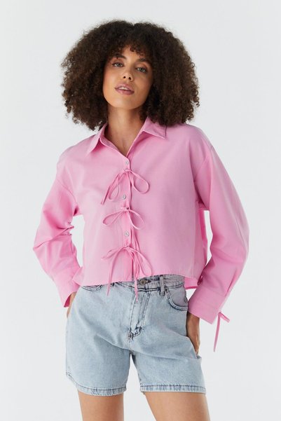 Shopping Shop Cămașă crop cu șireturi cu fundă ROZ