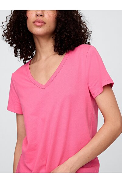 GAP Kadın Pembe V Yaka T-Shirt