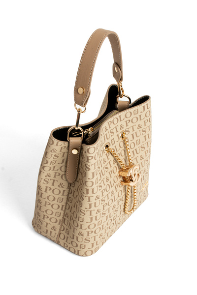 Just Polo Just & Polo Women's Mink Monogram Patterned Luxury Hand and Shoulder Bag with Adjustable Strap and Multiple Compartments