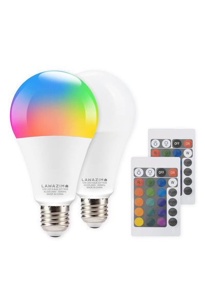 Lawazim 12W LED Bulb A80 E27 2 Pack - RGB Color Changing 3000-7000K with 2 Remotes, Non-Dimmable