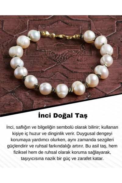 Saff Doğal Taş Sertifikalı Doğal İnci Bileklik – Altın Kaplama Detaylı