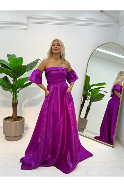 E&A Eren Abiye Straplez Kol Detaylı Kloş Abiye