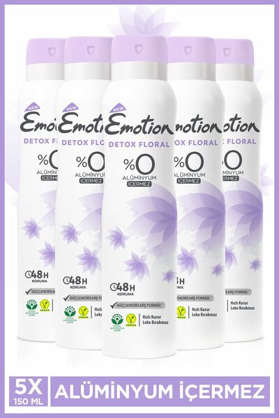 Emotion Detox Floral Kadın Vegan Deodorant 5x150 Ml Hızlı Kurur, Leke Bırakmaz