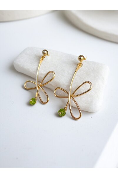 FAYRA ACCESSORIES Yeşil Peridot Taşlı 18 K Altın Kaplama Tasarım Küpe