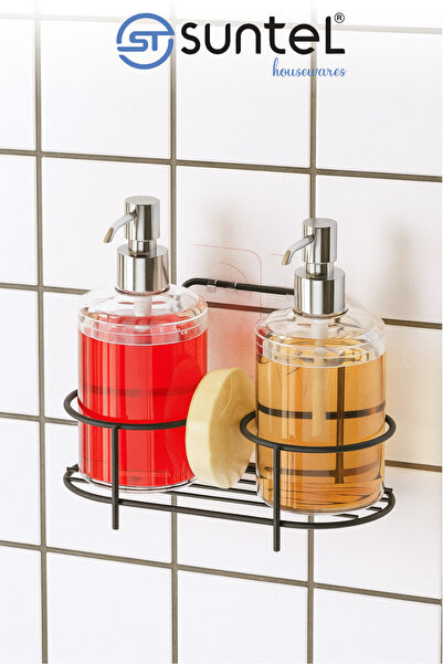 Suntel Metal Standlı 2'li Sıvı Sabunluk – Yapışkanlı / Ayaklı Kullanım, Plast...