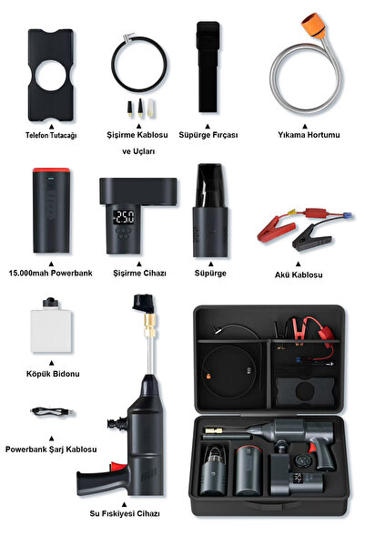 iTing Araç Otomobil Akıllı Set Araç Yıkama Araç İçi Süpürge Araç Lastik Şişirme Akü Takviye Seti