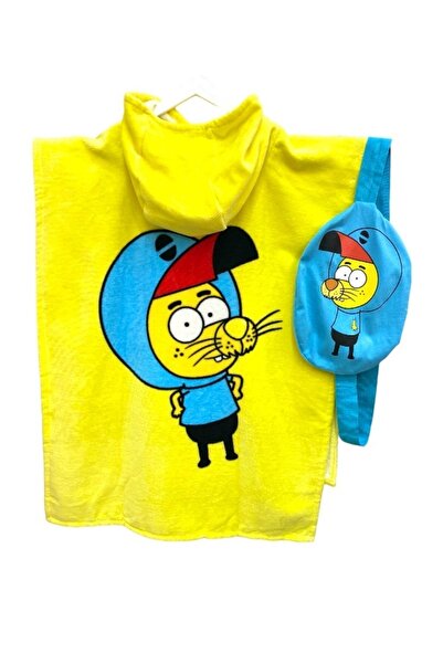 LİTTLE TORTOİSE Kral Şakir Karakterli Çantalı Panço Bornoz Plaj Havlusu