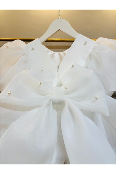 Laresse İncili Balon Kollu Tokalı Kız Çocuk Abiye Elbise