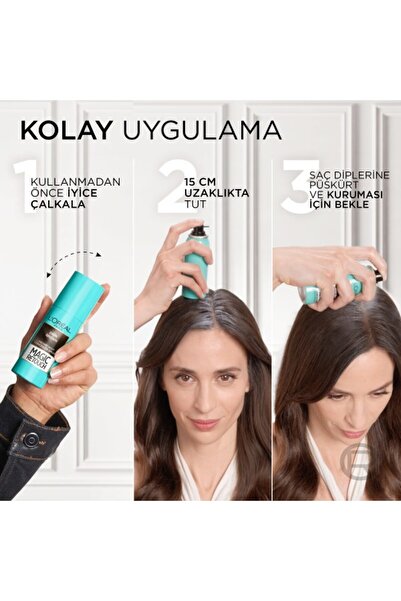 L'Oreal Paris Magic Retouch Beyaz Saçlar İçin Kapatıcı Kahverengi Saç Spreyi 75 Ml