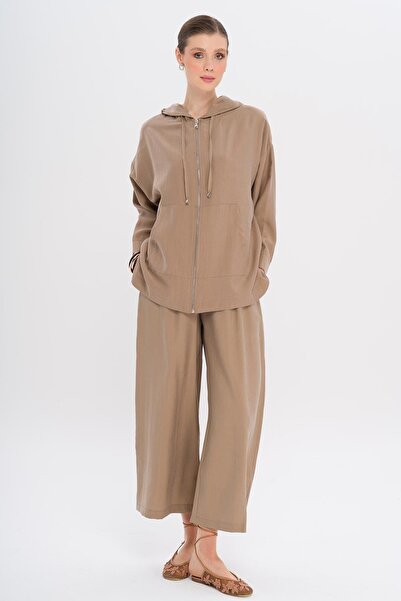 Olcay Hooded Loose Modal Double Suit Kamel 9294-Tk