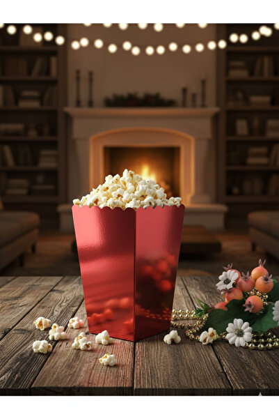 Deniz Party Store علبة رقائق الذرة الفشار كرتون أحمر معدني 8 قطع