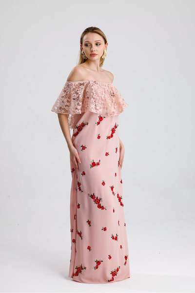 Sense Φόρεμα - Φόρεμα με δαντέλα, μακρύ φόρεμα με αποχρώσεις του νερού |   Elb31504 Πούδρα