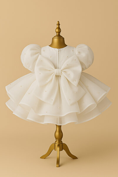 Laresse İncili Balon Kollu Tokalı Kız Çocuk Abiye Elbise